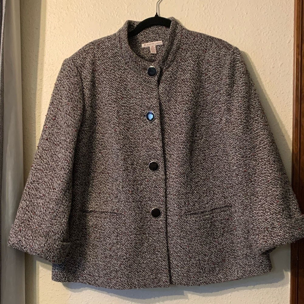 JM Collection Black and White Tweed Jacket with Red Accents